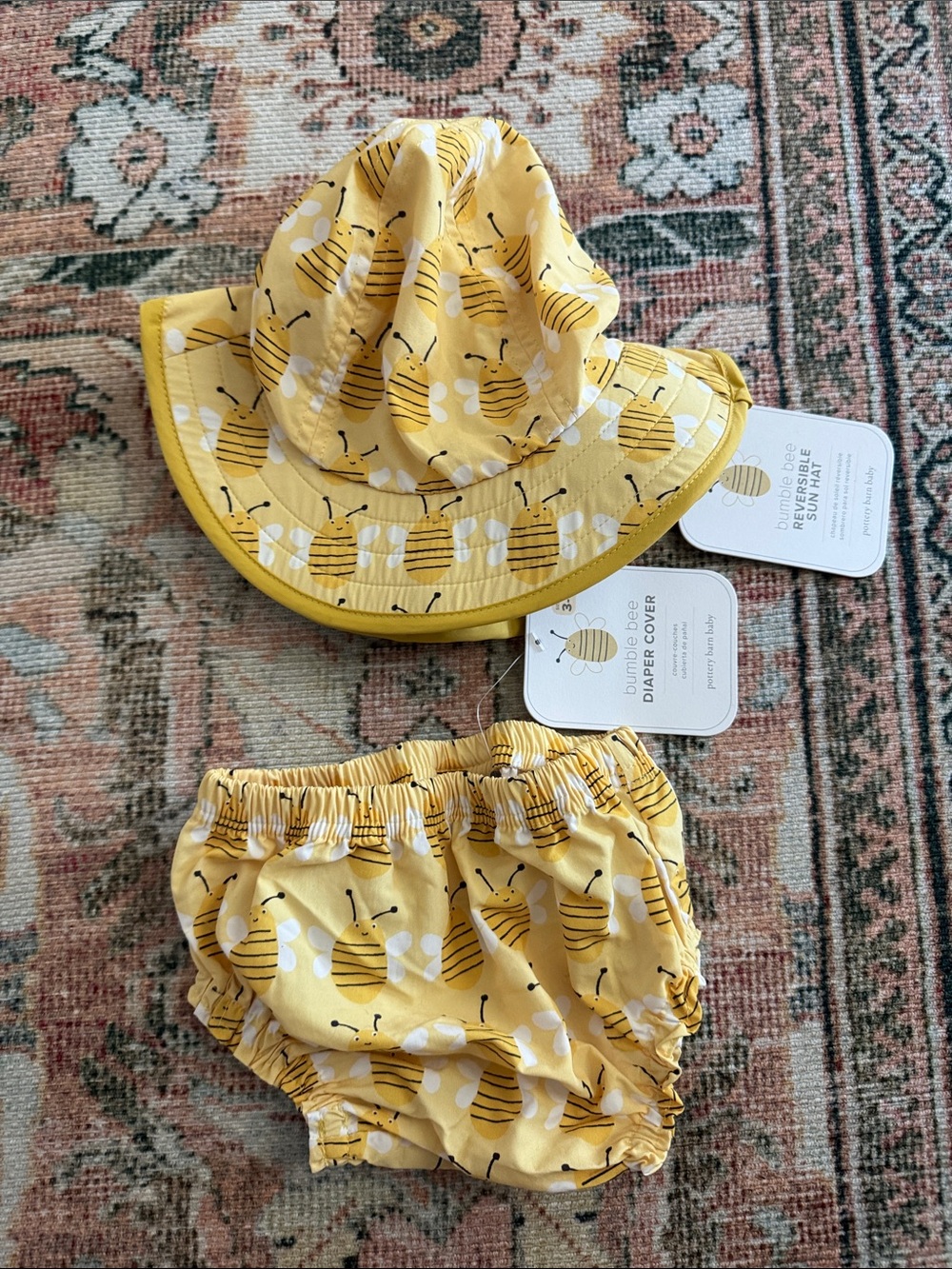 Pottery Barn Yellow Bee Reversible Sun Hat & Diaper Cover